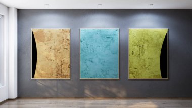 Büyük lüks, modern, parlak iç mekan. Oturma odası tasviri 3D canlandırma.