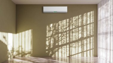 Büyük lüks, modern, aydınlık bir oturma odası. Klima modelleme çizimi 3D.