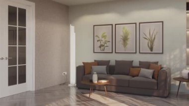 3D video görüntüleme modern modern tasarım. Evin içinde şık bir video klibi var.