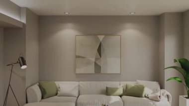 3D video görüntüleme modern modern tasarım. Evin içini gösteren şık bir film klibi. canlandırılmış video