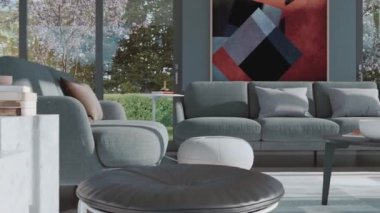 3D video görüntüleme modern modern tasarım. Evin içini gösteren şık bir film klibi. canlandırılmış video