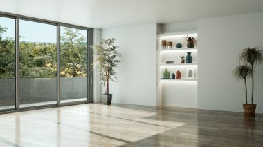 Büyük lüks modern rahatlama ve konforlu parlak iç mekan oturma odası tasviri 3 boyutlu tasvir