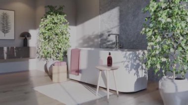3D video görüntüleme modern modern tasarım. Evin içinde şık bir video klibi var.