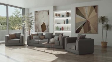 3D video görüntüleme modern modern tasarım. Evin içinde şık bir video klibi var.