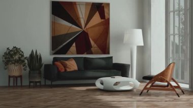 3D video görüntüleme modern modern tasarım. Evin içinde şık bir video klibi var.