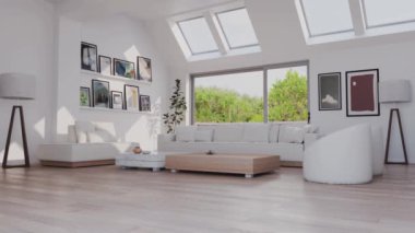 3D video görüntüleme modern modern tasarım. Evin içinde şık bir video klibi var.