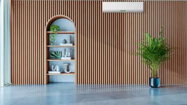 Büyük lüks, modern, aydınlık iç mekan. Klima modelleme çizimi 3D.