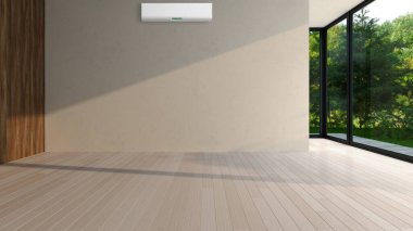 Büyük lüks, modern, aydınlık iç mekan. Klima modelleme çizimi 3D.