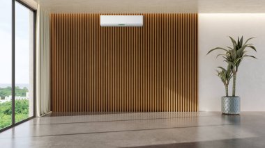 Büyük lüks, modern, aydınlık iç mekan. Klima modelleme çizimi 3D.