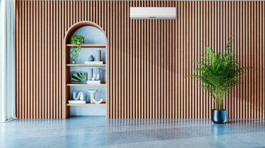 Büyük lüks, modern, aydınlık iç mekan. Klima modelleme çizimi 3D.