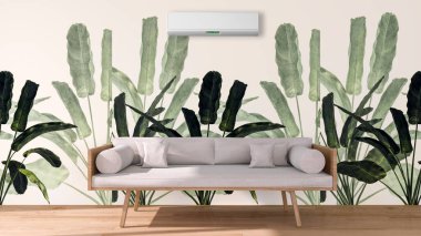 Büyük lüks, modern, aydınlık iç mekan. Klima modelleme çizimi 3D.