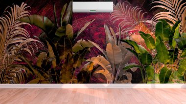 Büyük lüks, modern, aydınlık iç mekan. Klima modelleme çizimi 3D.