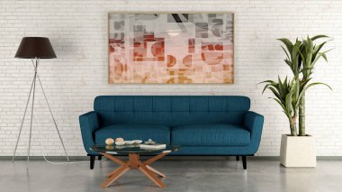 Büyük lüks, modern, parlak iç mekan. Oturma odası tasviri 3D canlandırma.