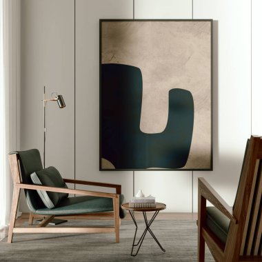 Büyük lüks, modern, parlak iç mekan. Oturma odası tasviri 3D canlandırma.