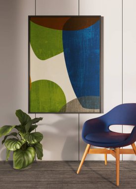 Büyük lüks, modern, parlak iç mekan. Oturma odası tasviri 3D canlandırma.