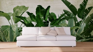 Büyük lüks, modern, parlak iç mekan. Oturma odası tasviri 3D canlandırma.