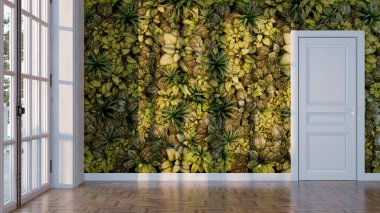 Büyük lüks, modern, parlak iç mekan. Oturma odası tasviri 3D canlandırma.