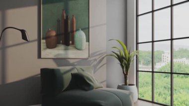 3D video görüntüleme modern modern tasarım. Evin içinde şık bir video klibi var.