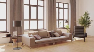 3D video görüntüleme modern modern tasarım. Evin içinde şık bir video klibi var.