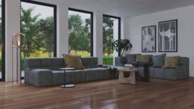 3D video görüntüleme modern modern tasarım. Evin içinde şık bir video klibi var.