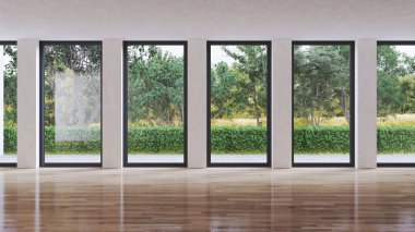 Büyük lüks, modern, parlak iç mekan. Oturma odası tasviri 3D canlandırma.