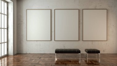 Büyük lüks, modern, parlak iç mekan. Oturma odası tasviri 3D canlandırma.