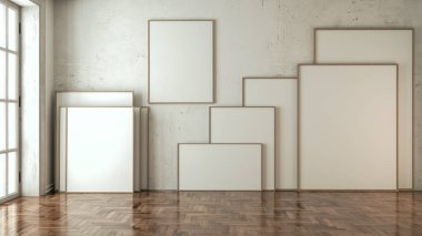 Büyük lüks, modern, parlak iç mekan. Oturma odası tasviri 3D canlandırma.