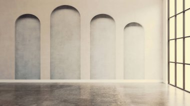 Büyük lüks, modern, parlak iç mekan. Oturma odası tasviri 3D canlandırma.