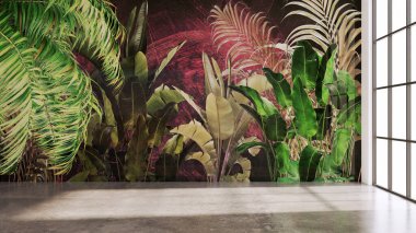 Büyük lüks, modern, parlak iç mekan. Oturma odası tasviri 3D canlandırma.