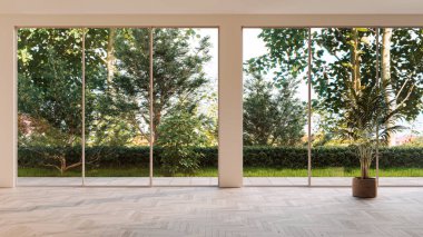 Büyük lüks, modern, parlak iç mekan. Oturma odası tasviri 3D canlandırma.