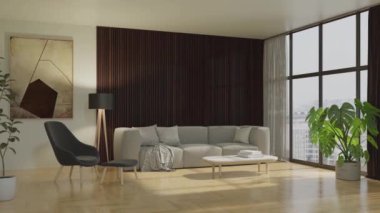 3D video görüntüleme modern modern tasarım. Evin içinde şık bir video klibi var.