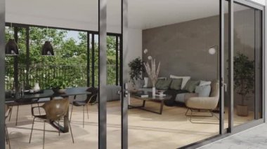 3D video görüntüleme modern modern tasarım. Evin içinde şık bir video klibi var.