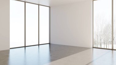 Büyük lüks, modern, parlak iç mekan. Oturma odası tasviri 3D canlandırma.