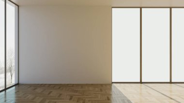 Büyük lüks, modern, parlak iç mekan. Oturma odası tasviri 3D canlandırma.