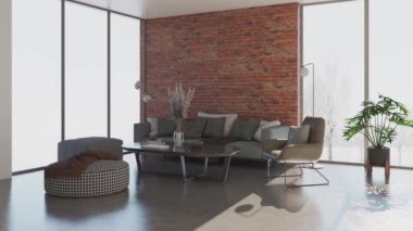 3D video görüntüleme modern modern tasarım. Evin içinde şık bir video klibi var.
