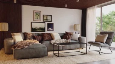 3D video görüntüleme modern modern tasarım. Evin içinde şık bir video klibi var.