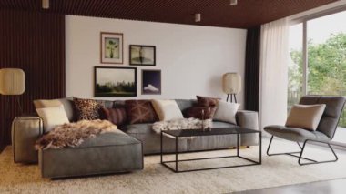 3D video görüntüleme modern modern tasarım. Evin içinde şık bir video klibi var.