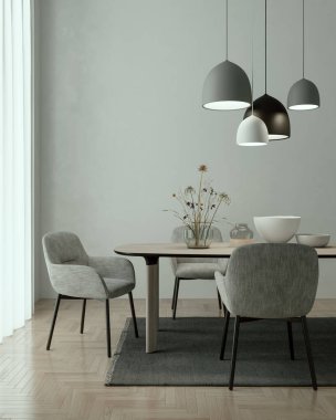 Büyük lüks, modern, parlak iç mekan. Oturma odası tasviri 3D canlandırma.