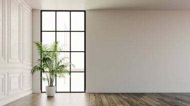 Büyük lüks, modern, parlak iç mekan. Oturma odası tasviri 3D canlandırma.