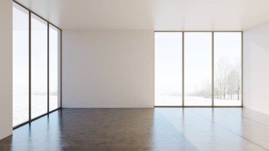 Büyük lüks, modern, parlak iç mekan. Oturma odası tasviri 3D canlandırma.