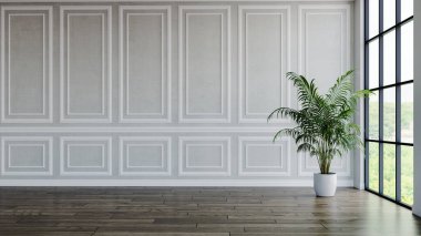 Büyük lüks, modern, parlak iç mekan. Oturma odası tasviri 3D canlandırma.