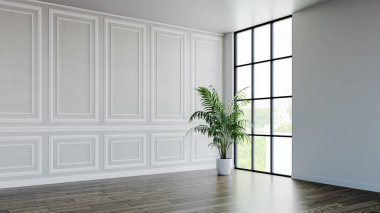 Büyük lüks, modern, parlak iç mekan. Oturma odası tasviri 3D canlandırma.