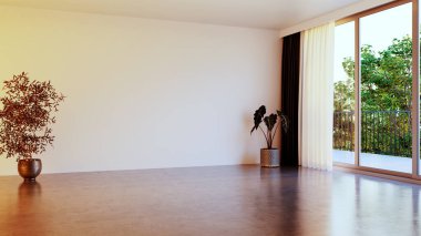 Büyük lüks, modern, parlak iç mekan. Oturma odası tasviri 3D canlandırma.