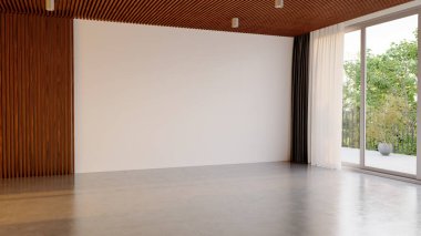 Büyük lüks, modern, parlak iç mekan. Oturma odası tasviri 3D canlandırma.