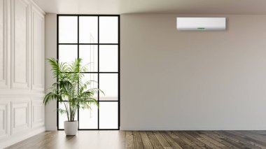 Büyük lüks, modern, aydınlık iç mekan. Klima modelleme çizimi 3D.