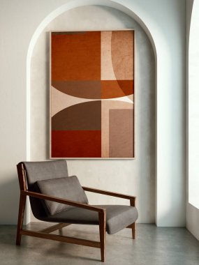 Büyük lüks, modern, parlak iç mekan. Oturma odası tasviri 3D canlandırma.