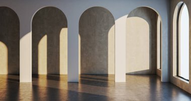 Büyük lüks, modern, parlak iç mekan. Oturma odası tasviri 3D canlandırma.