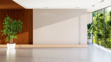 Büyük lüks, modern, parlak iç mekan. Oturma odası tasviri 3D canlandırma.