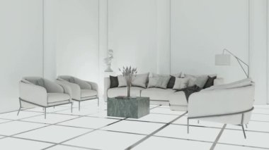 Büyük lüks, modern, parlak iç mekan. Oturma odası tasviri 3D canlandırma.