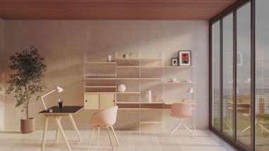 Büyük lüks, modern, parlak iç mekan. Oturma odası tasviri 3D canlandırma.